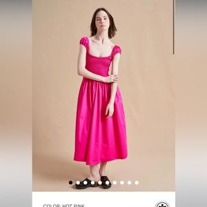 new la ligne vivian smocked midi dress in hot pink. Gorgeous!